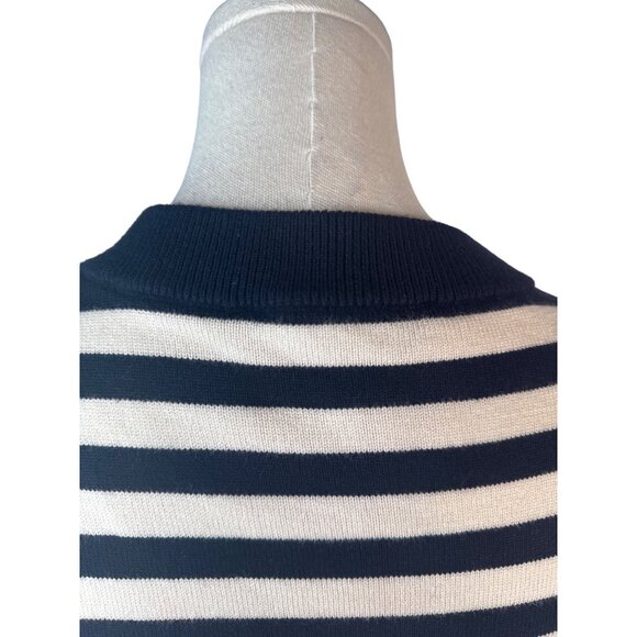 ZARA Striped Small Navy Blue & Cream Knit Sweater Viscose Blend - Picture 9 of 13